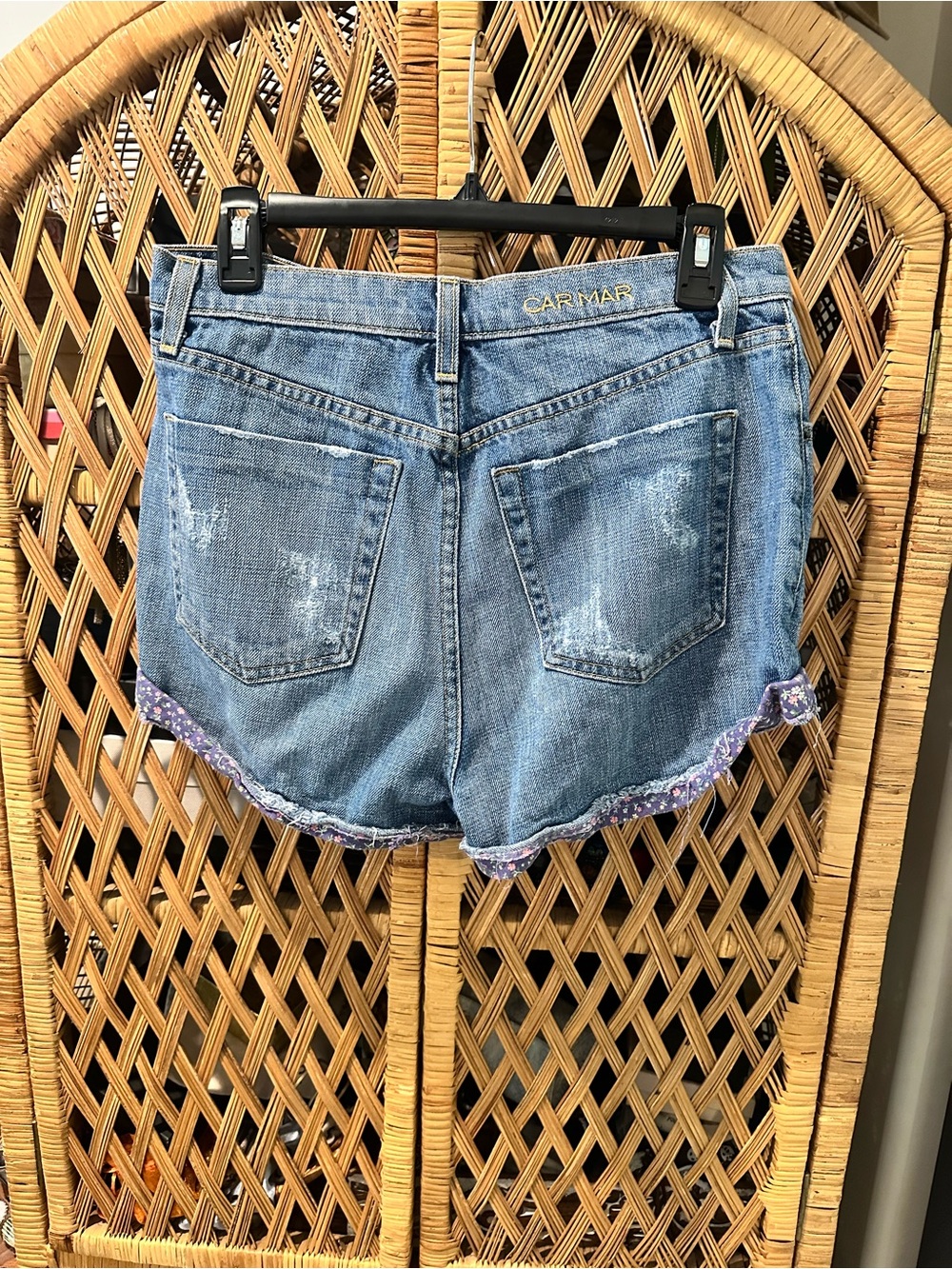 Carmar Light Blue Denim Shorts with Purple Floral Trim